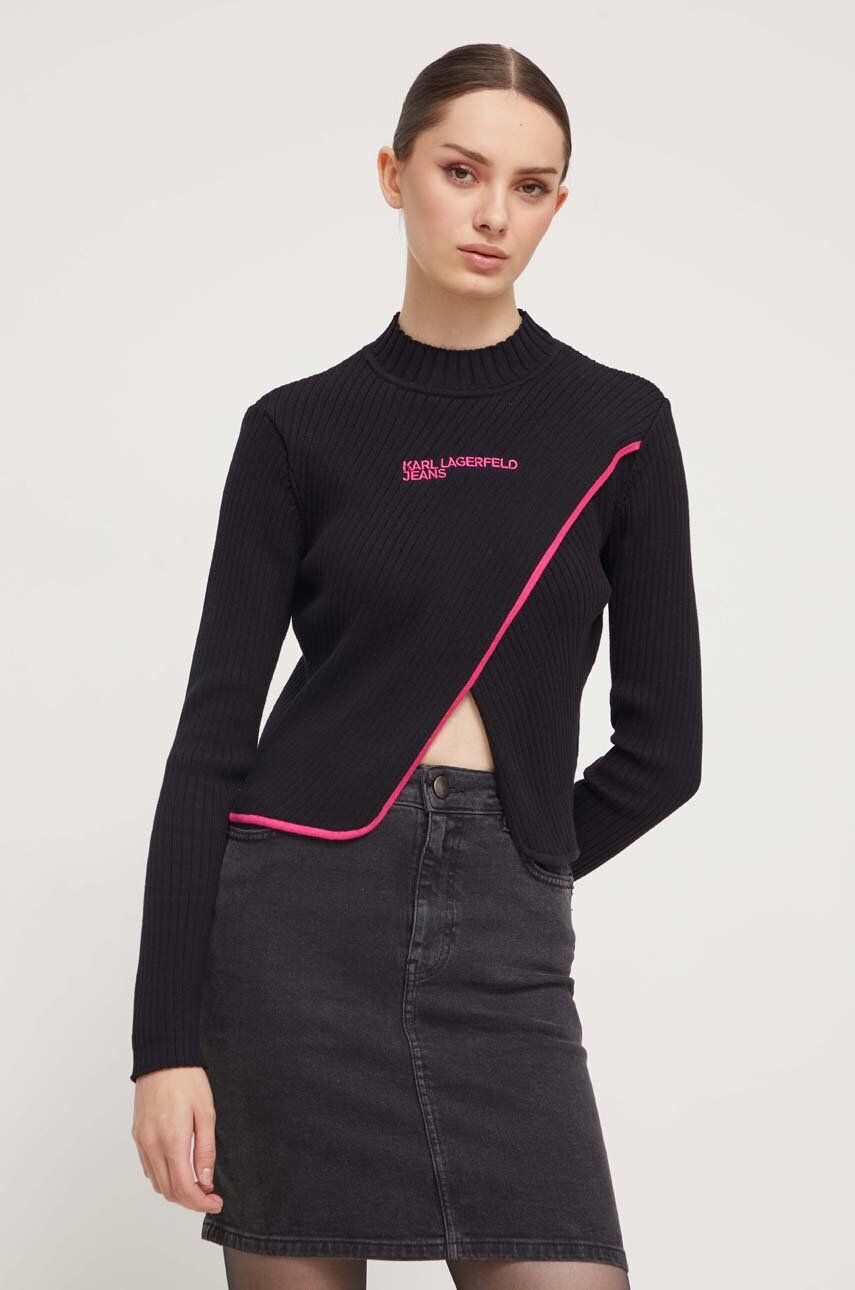 Karl Lagerfeld Jeans pulover femei culoarea negru light cu turtleneck - Pled.ro