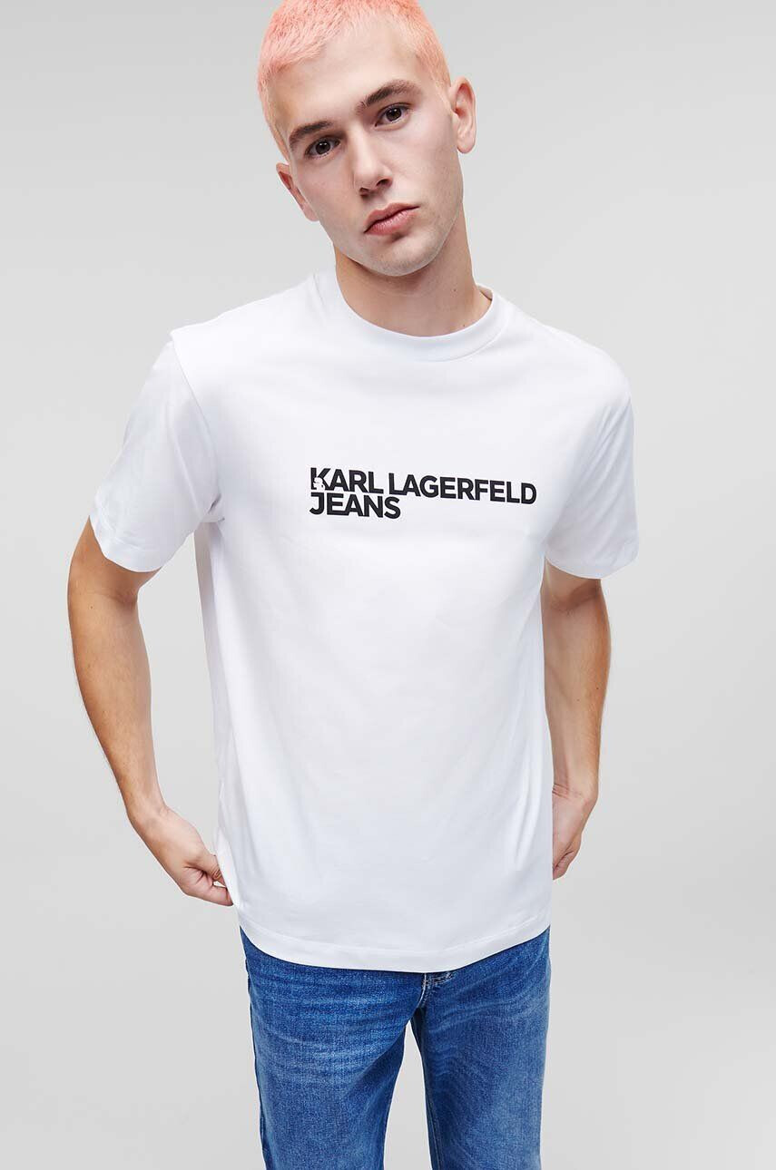 Karl Lagerfeld Jeans tricou din bumbac culoarea alb cu imprimeu - Pled.ro