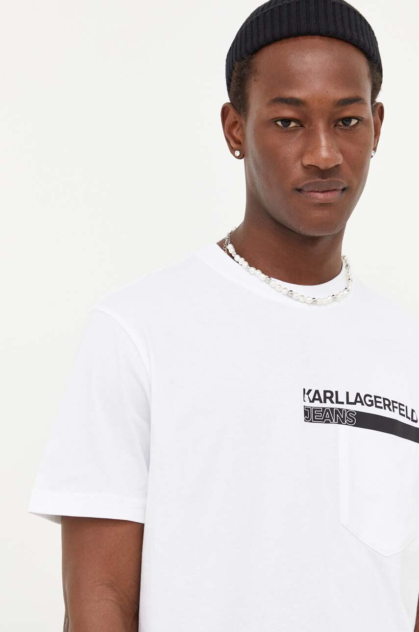 Karl Lagerfeld Jeans tricou din bumbac culoarea alb cu imprimeu - Pled.ro