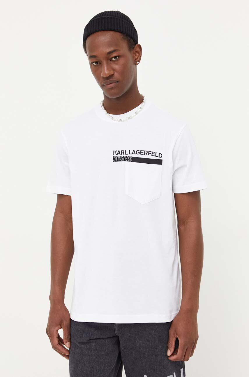 Karl Lagerfeld Jeans tricou din bumbac culoarea alb cu imprimeu - Pled.ro