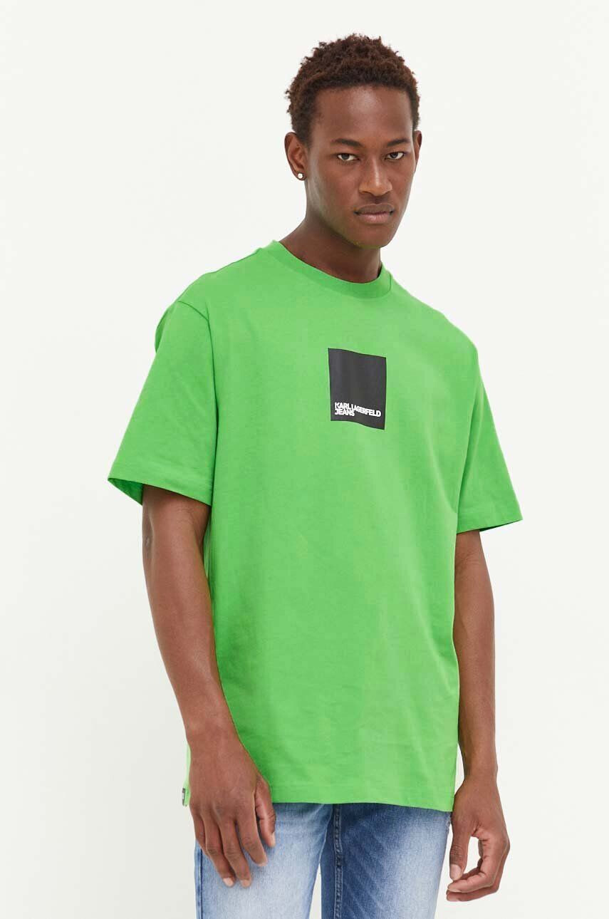 Karl Lagerfeld Jeans tricou din bumbac culoarea verde cu imprimeu - Pled.ro