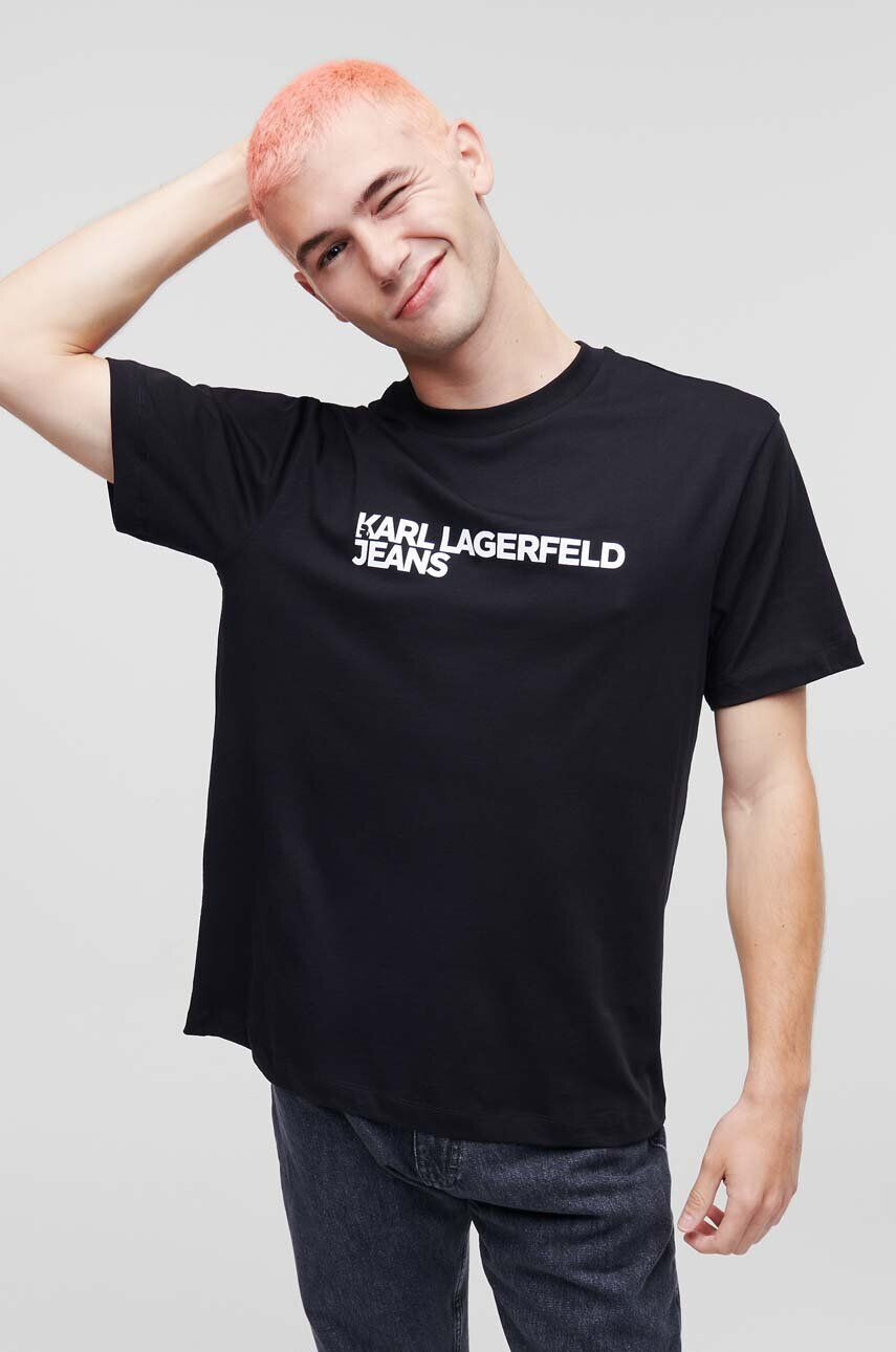 Karl Lagerfeld Jeans tricou din bumbac culoarea negru cu imprimeu - Pled.ro