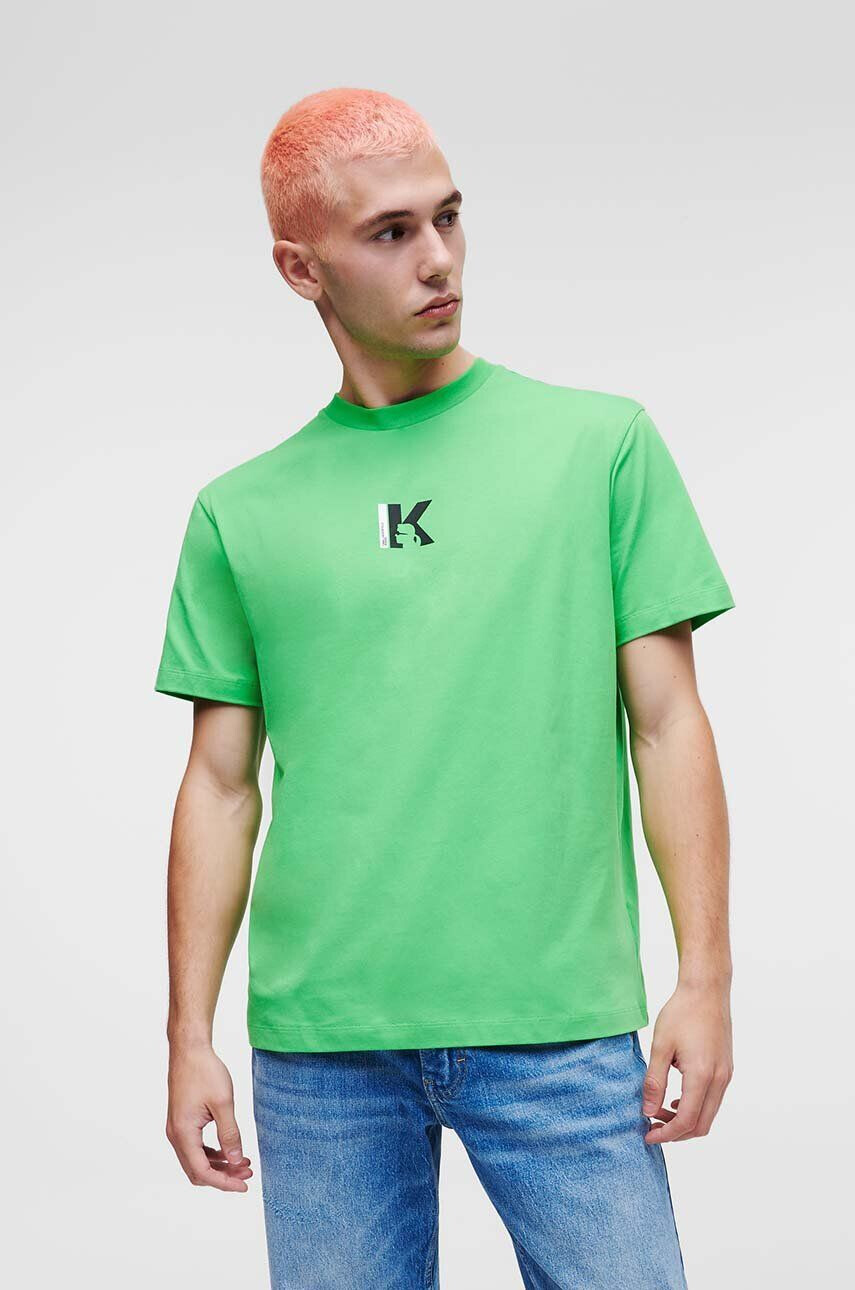 Karl Lagerfeld Jeans tricou din bumbac culoarea verde cu imprimeu - Pled.ro