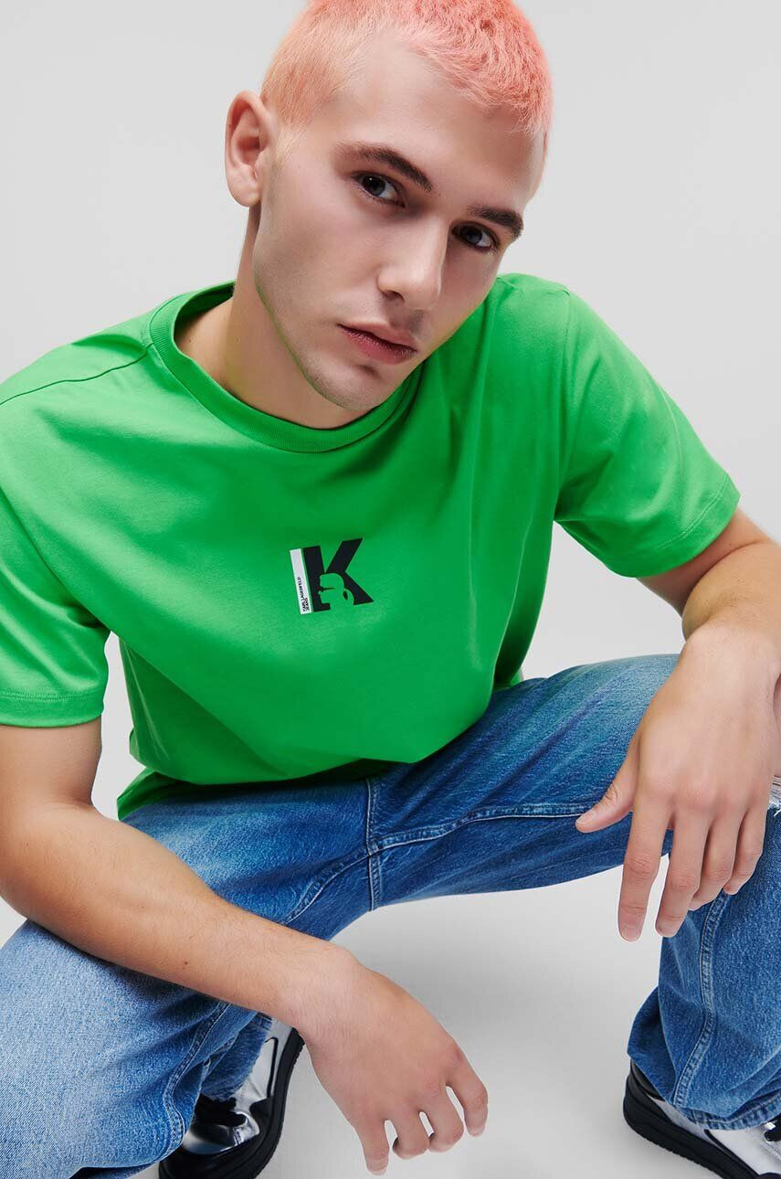 Karl Lagerfeld Jeans tricou din bumbac culoarea verde cu imprimeu - Pled.ro