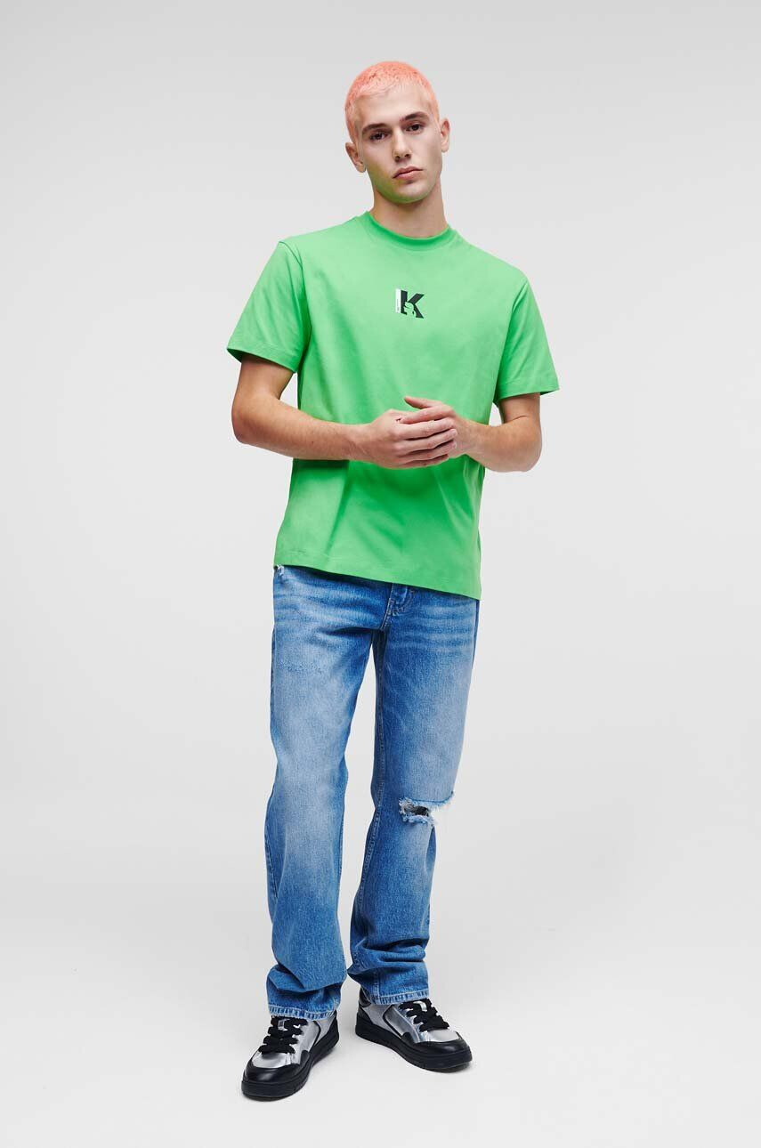 Karl Lagerfeld Jeans tricou din bumbac culoarea verde cu imprimeu - Pled.ro