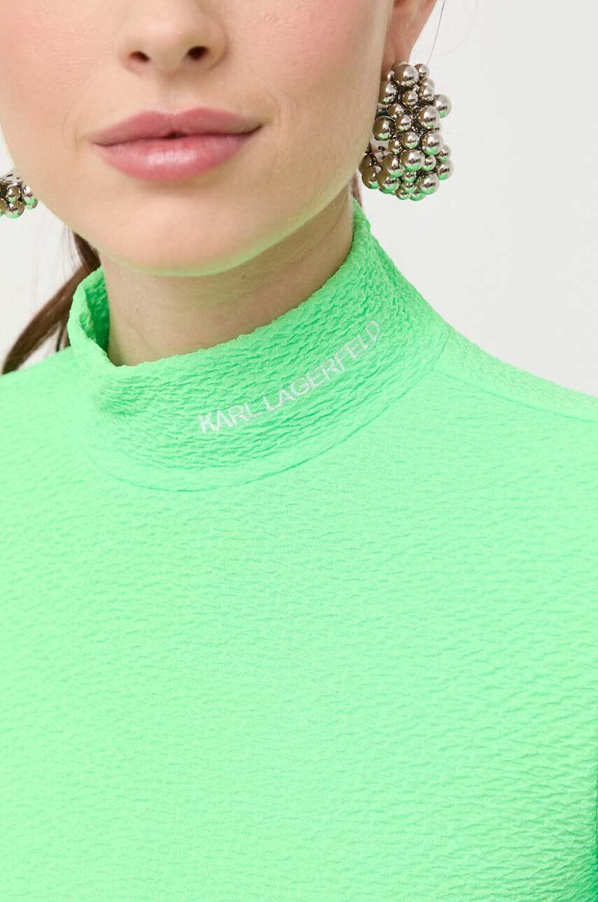 Karl Lagerfeld longsleeve femei culoarea verde cu turtleneck - Pled.ro