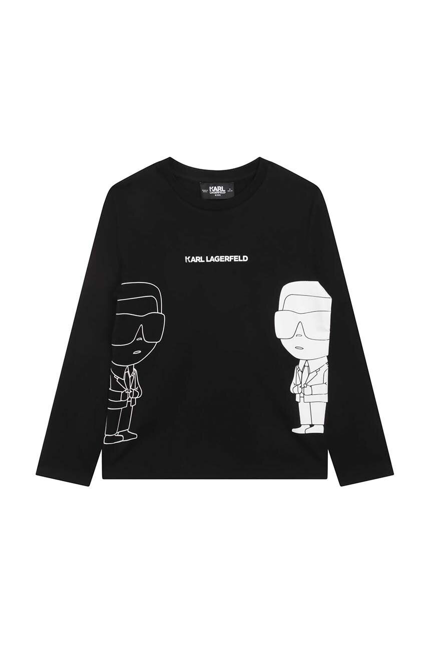 Karl Lagerfeld longsleeve din bumbac pentru copii culoarea negru cu imprimeu - Pled.ro