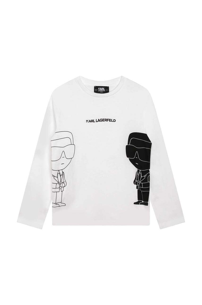 Karl Lagerfeld longsleeve din bumbac pentru copii culoarea alb cu imprimeu - Pled.ro