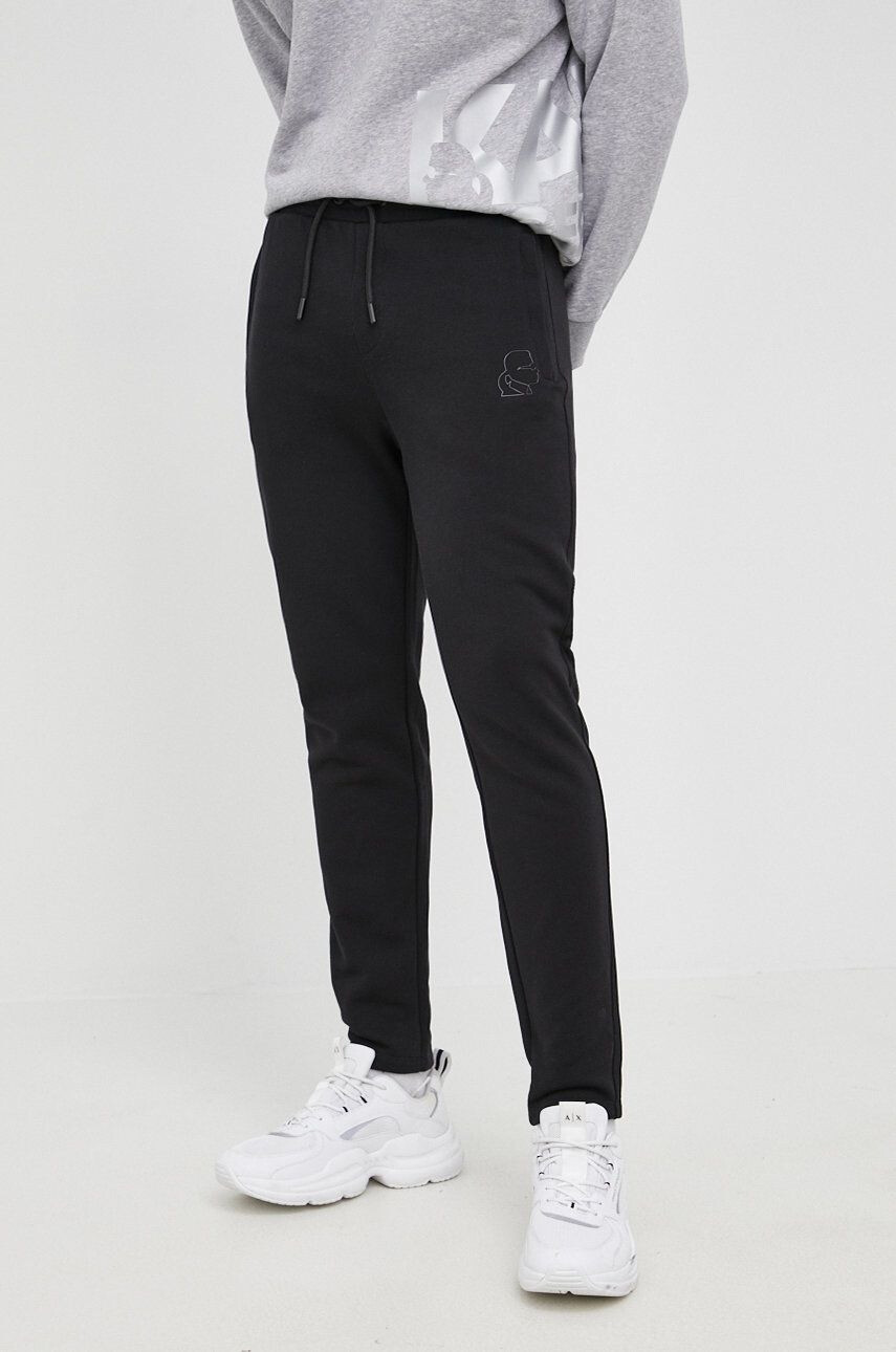 Karl Lagerfeld pantaloni femei culoarea negru drept high waist - Pled.ro