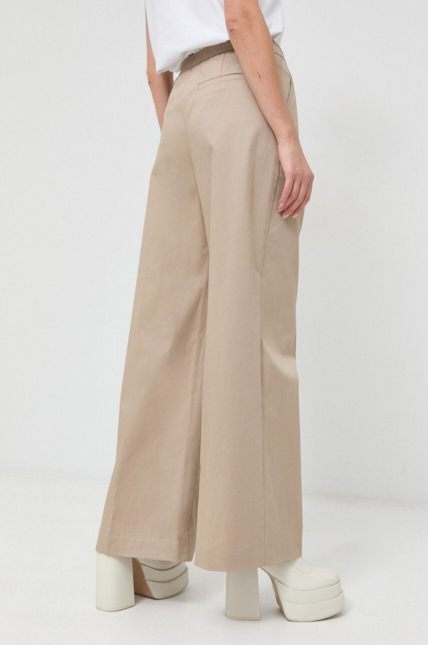 Karl Lagerfeld pantaloni femei culoarea bej lat high waist - Pled.ro