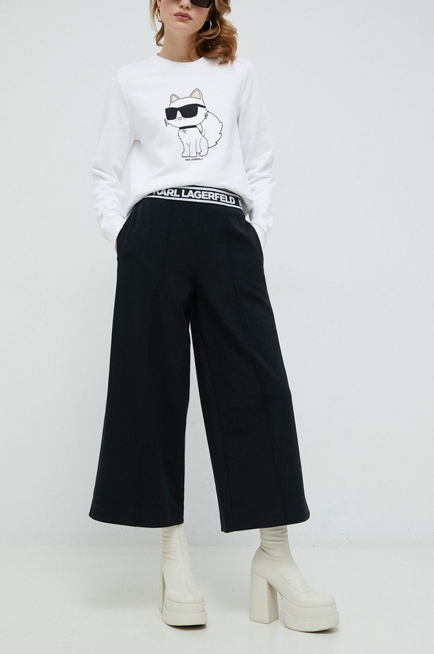 Karl Lagerfeld pantaloni femei culoarea negru lat high waist - Pled.ro