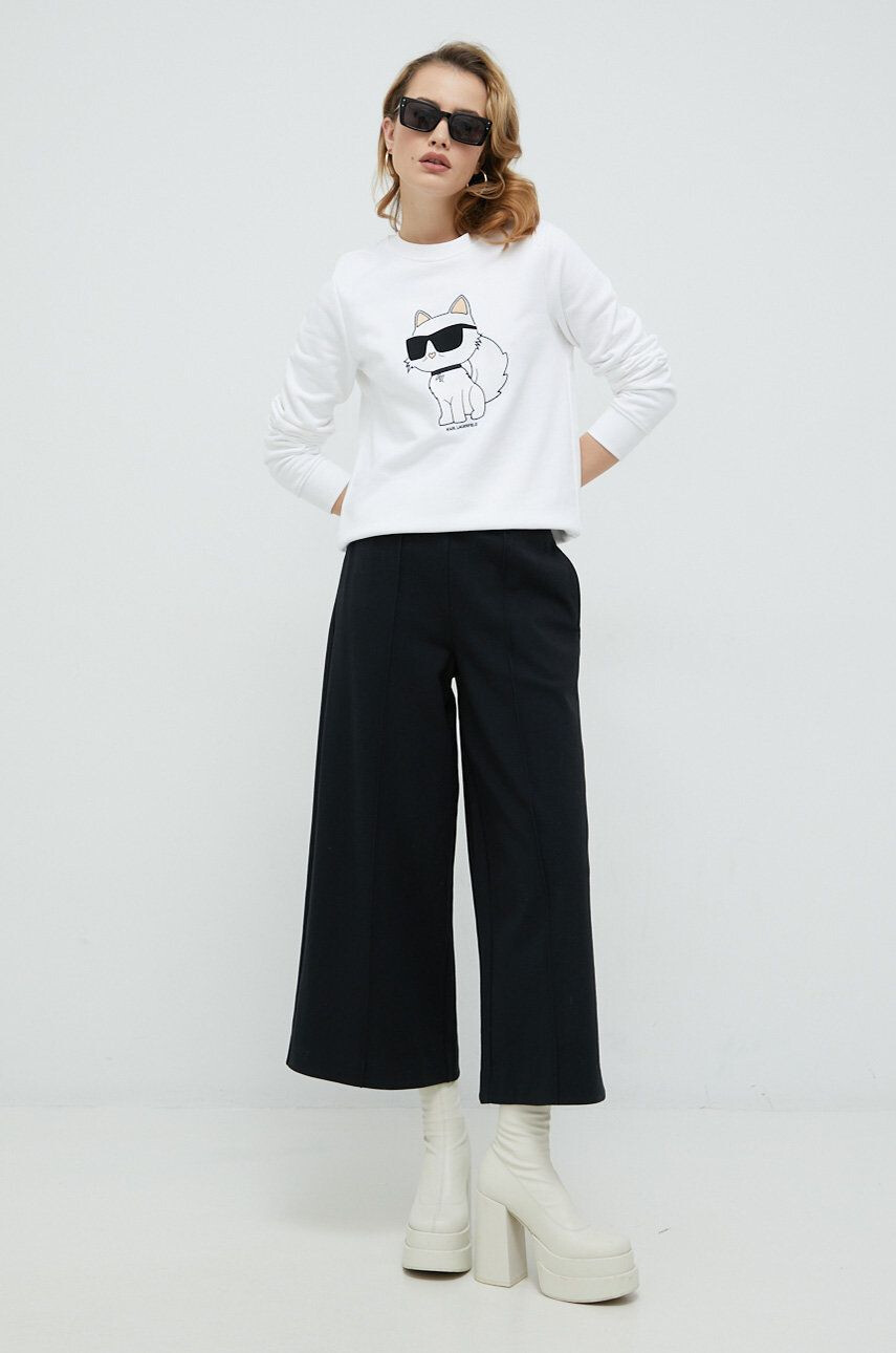 Karl Lagerfeld pantaloni femei culoarea negru lat high waist - Pled.ro