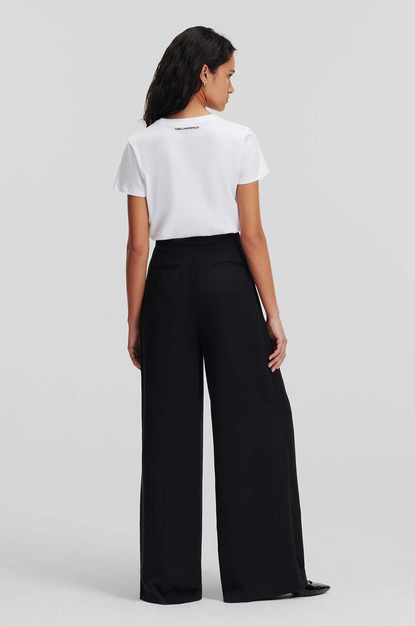 Karl Lagerfeld pantaloni femei culoarea negru lat high waist - Pled.ro