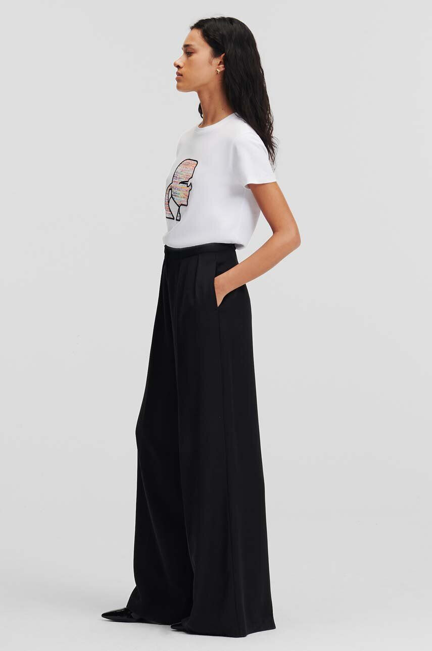 Karl Lagerfeld pantaloni femei culoarea negru lat high waist - Pled.ro