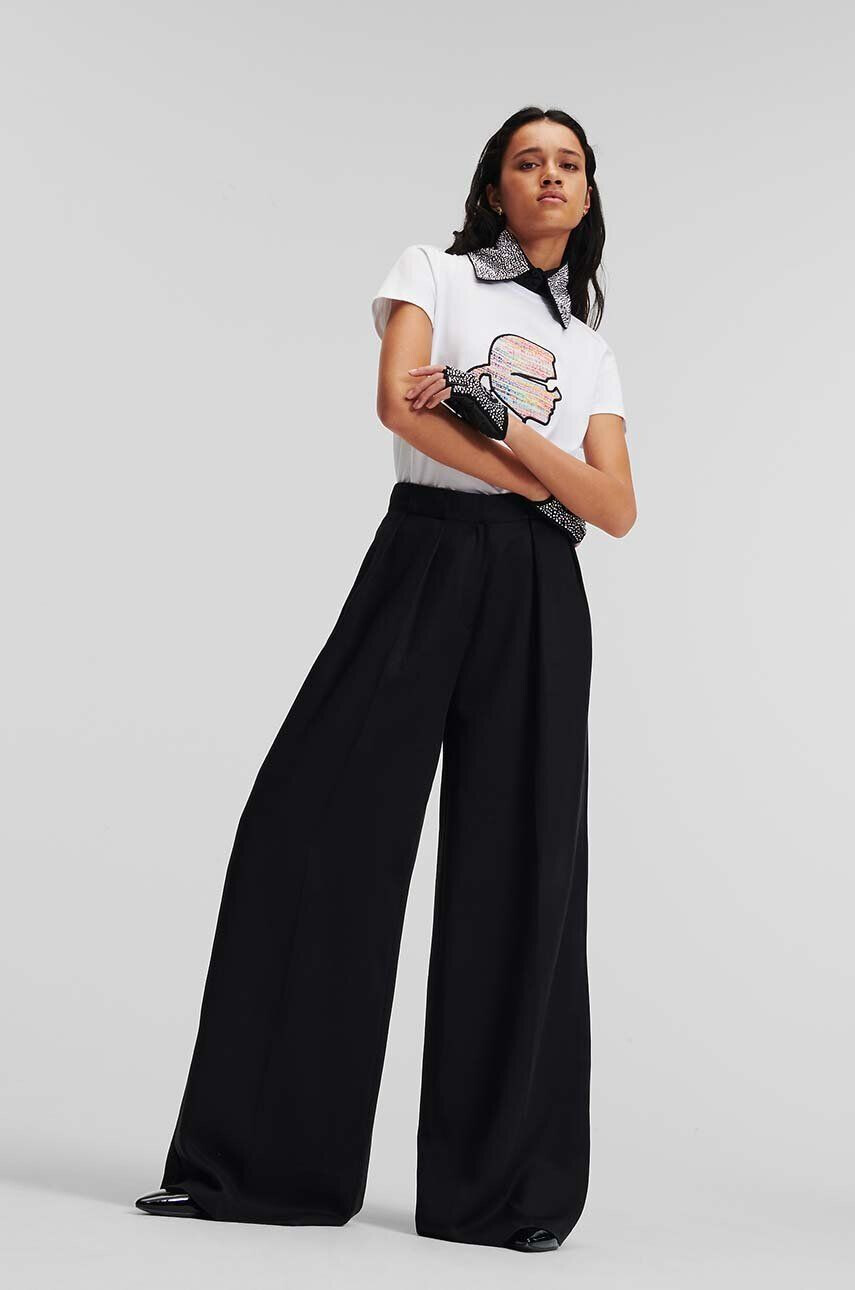 Karl Lagerfeld pantaloni femei culoarea negru lat high waist - Pled.ro