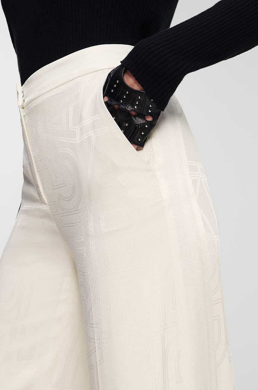 Karl Lagerfeld pantaloni femei culoarea bej lat high waist - Pled.ro