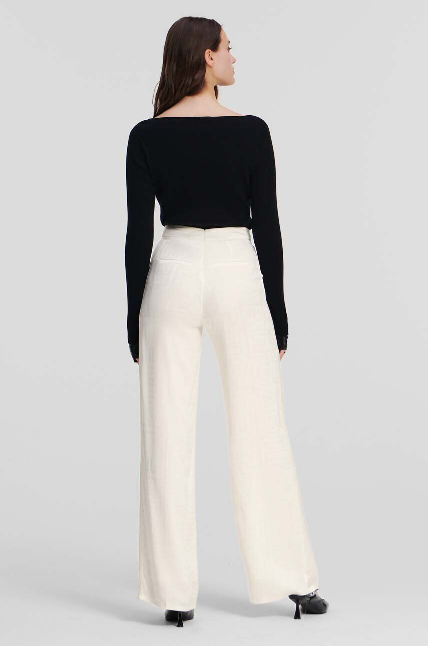 Karl Lagerfeld pantaloni femei culoarea bej lat high waist - Pled.ro