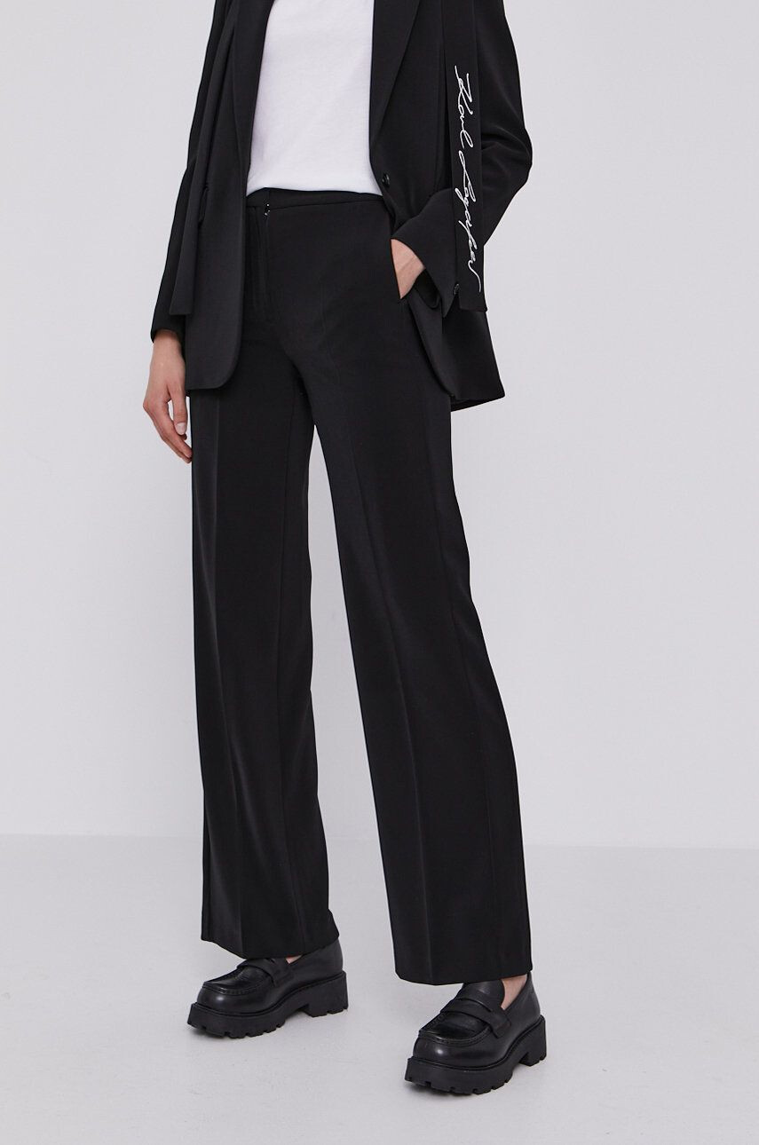 Karl Lagerfeld Pantaloni femei culoarea negru lat high waist - Pled.ro