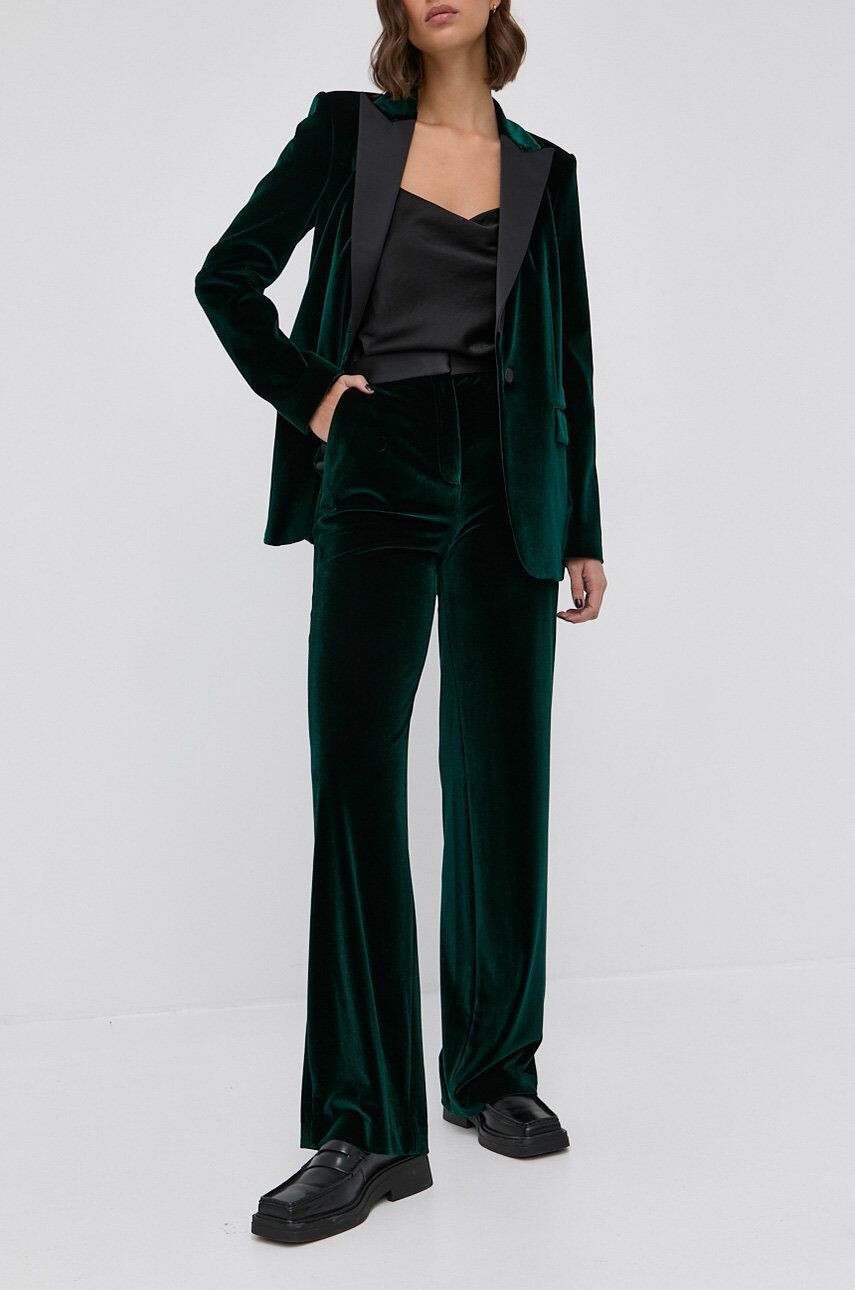 Karl Lagerfeld Pantaloni femei culoarea verde lat high waist - Pled.ro