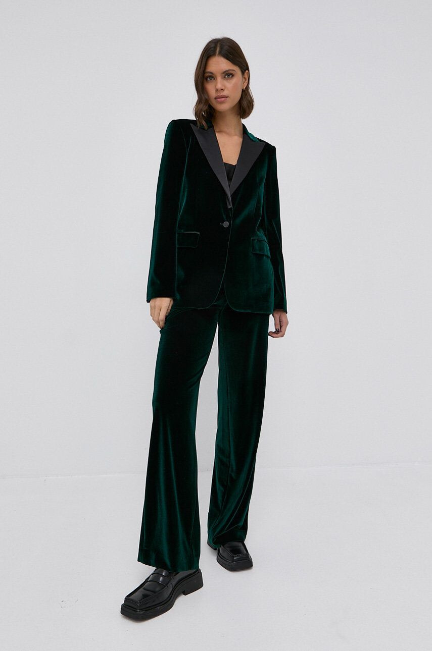 Karl Lagerfeld Pantaloni femei culoarea verde lat high waist - Pled.ro