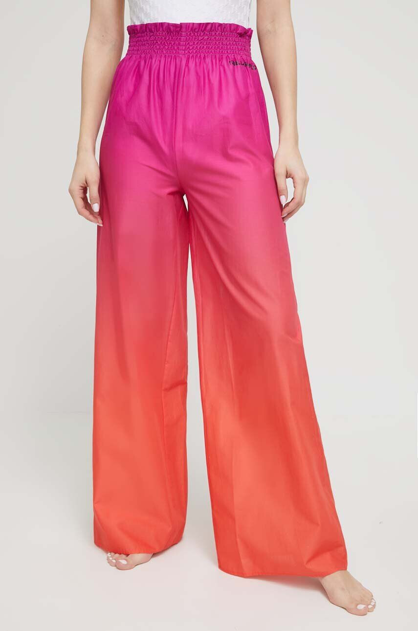 Karl Lagerfeld pantaloni de bumbac culoarea roz lat high waist - Pled.ro