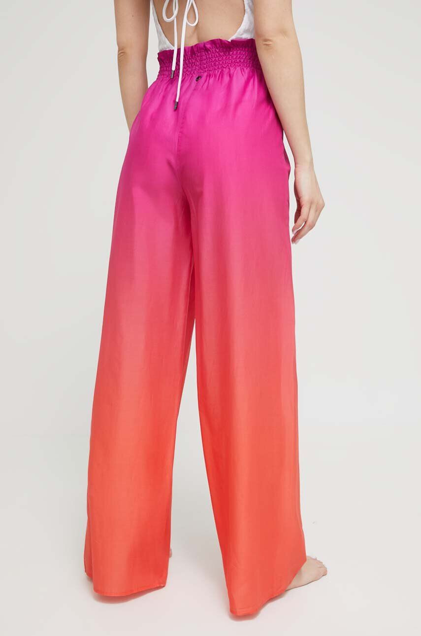 Karl Lagerfeld pantaloni de bumbac culoarea roz lat high waist - Pled.ro