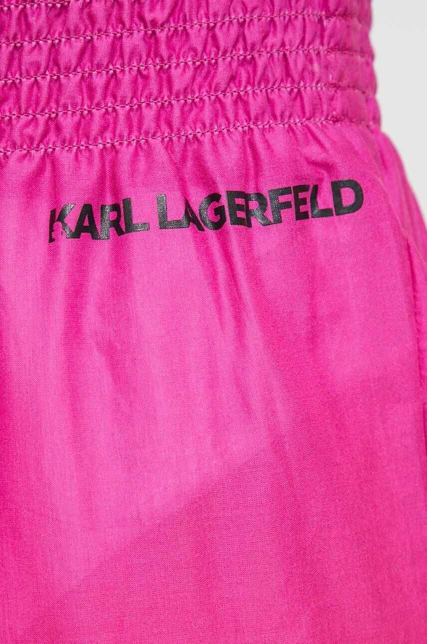 Karl Lagerfeld pantaloni de bumbac culoarea roz lat high waist - Pled.ro