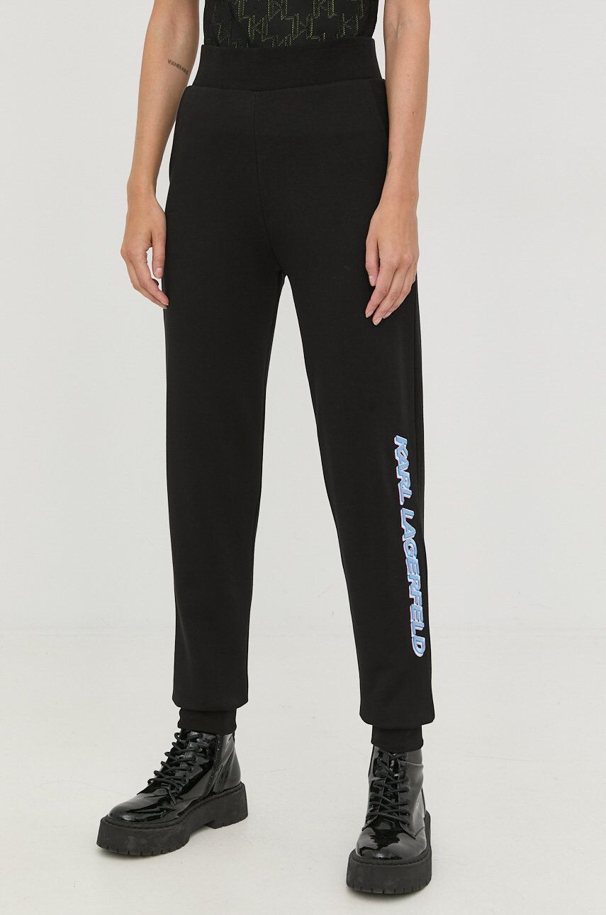 Karl Lagerfeld pantaloni de trening din bumbac femei culoarea negru - Pled.ro