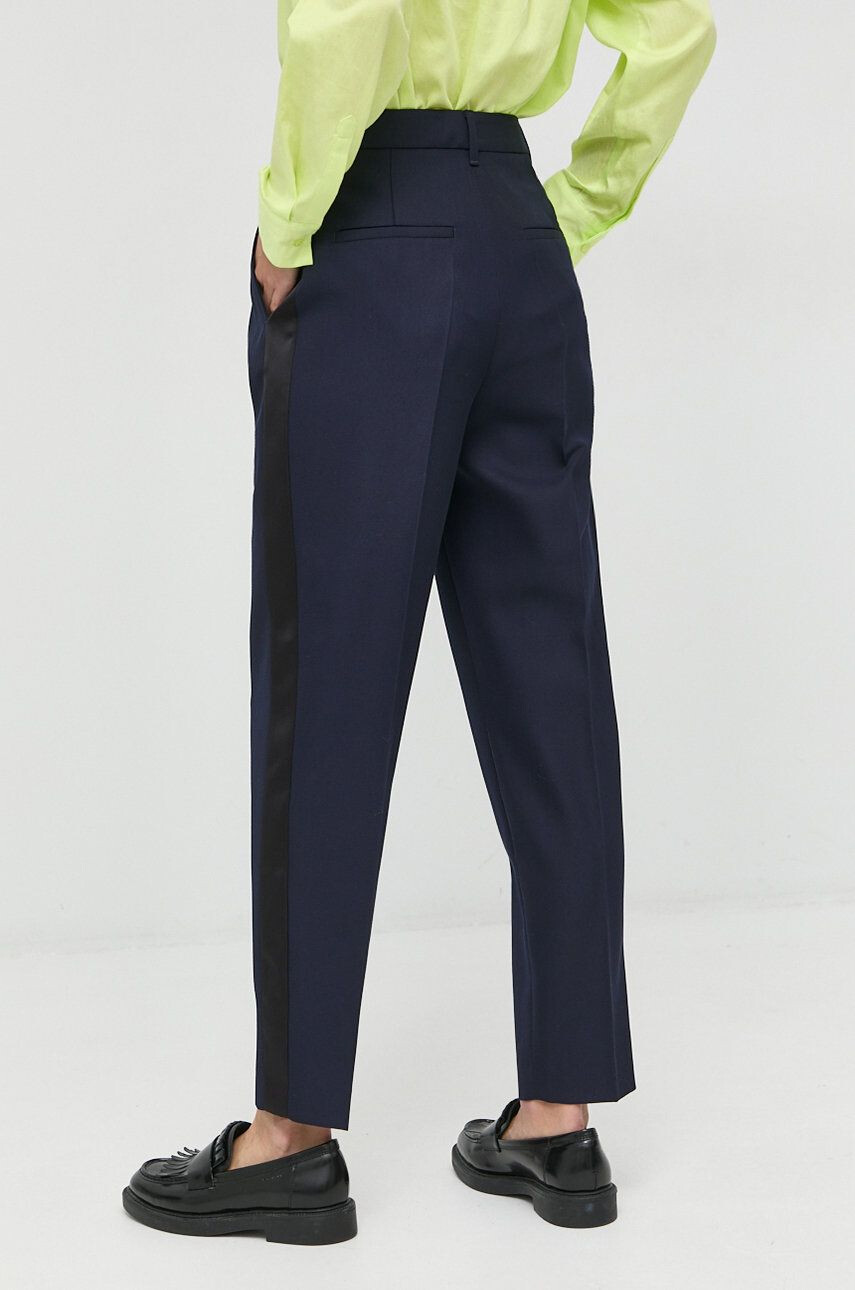 Karl Lagerfeld pantaloni din lana X Cara Delevingne femei culoarea albastru marin drept high waist - Pled.ro