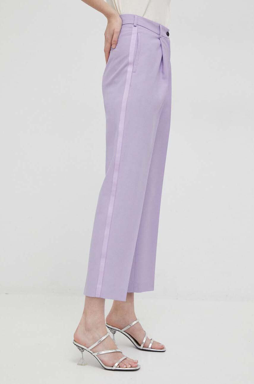 Karl Lagerfeld pantaloni din lana culoarea violet fason tigareta high waist - Pled.ro