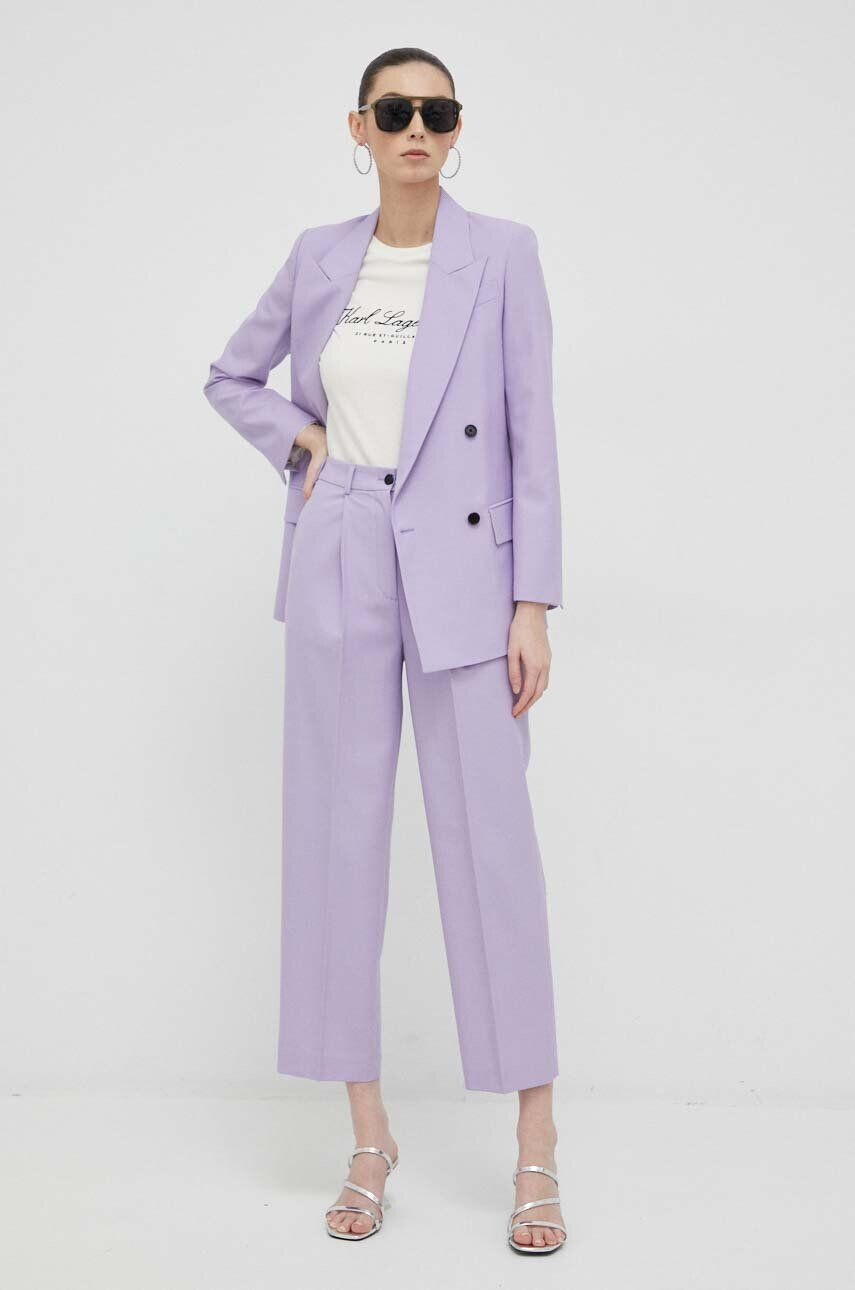 Karl Lagerfeld pantaloni din lana culoarea violet fason tigareta high waist - Pled.ro