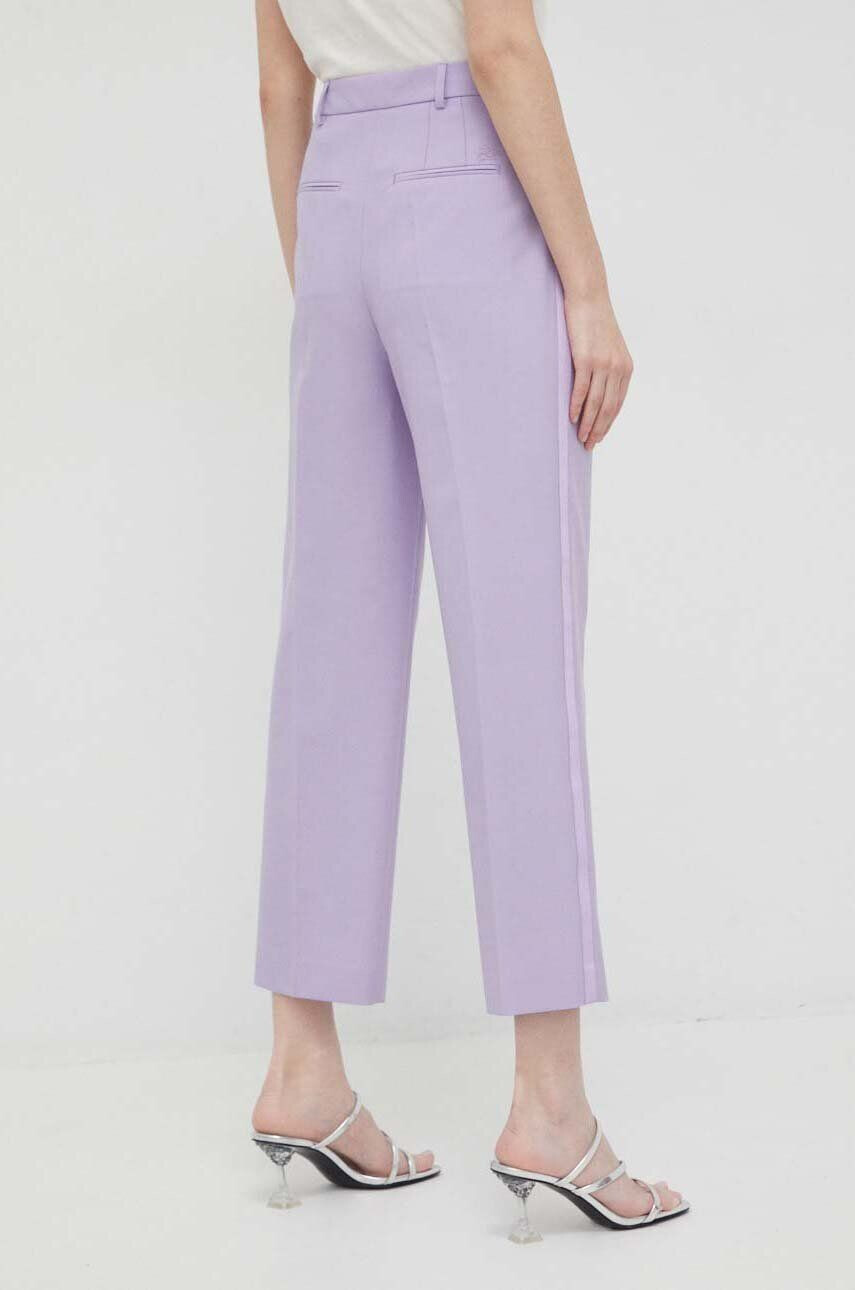 Karl Lagerfeld pantaloni din lana culoarea violet fason tigareta high waist - Pled.ro