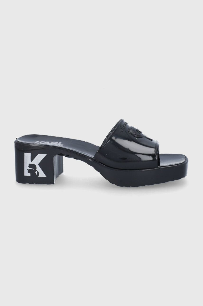 Karl Lagerfeld papuci JELLY BLOK HEEL femei culoarea negru cu toc drept KL83001 - Pled.ro