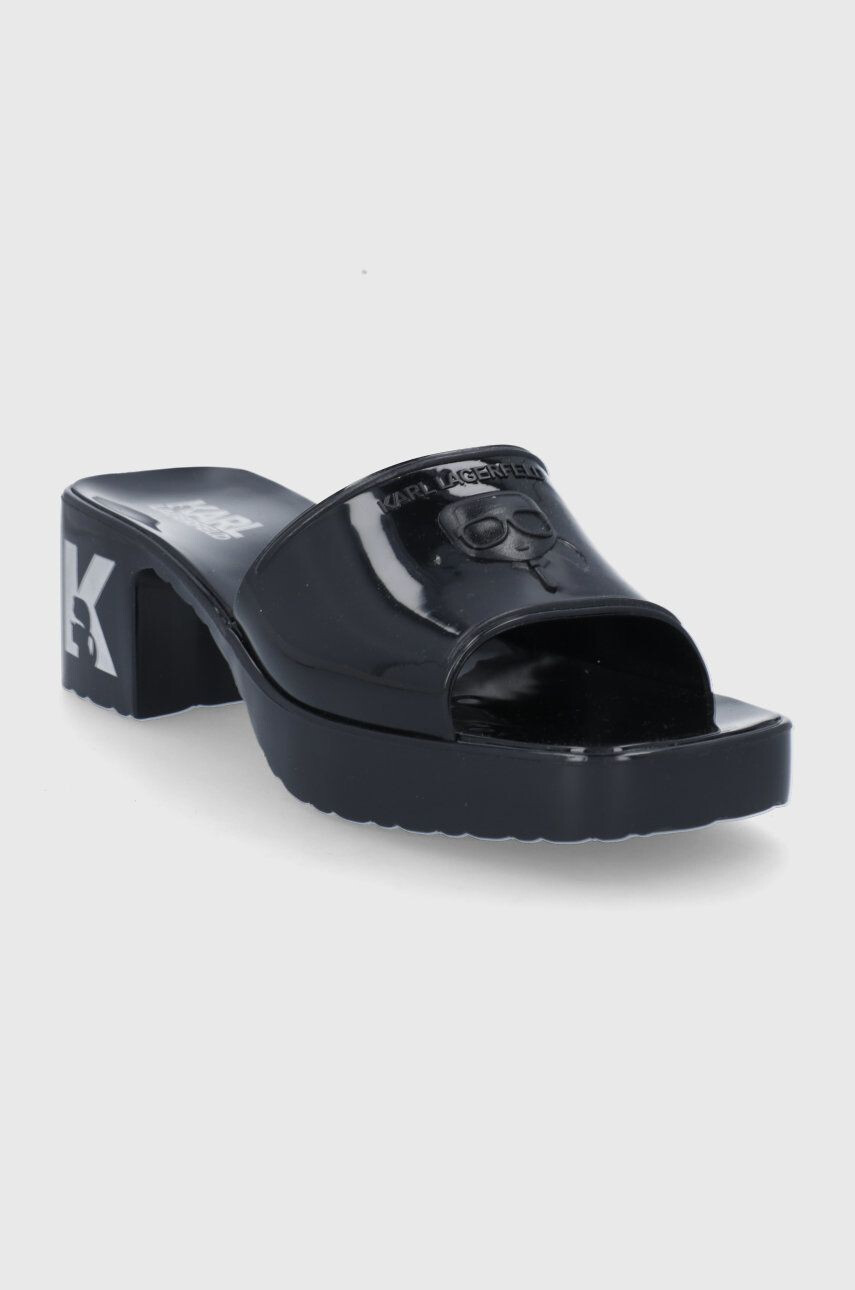 Karl Lagerfeld papuci JELLY BLOK HEEL femei culoarea negru cu toc drept KL83001 - Pled.ro