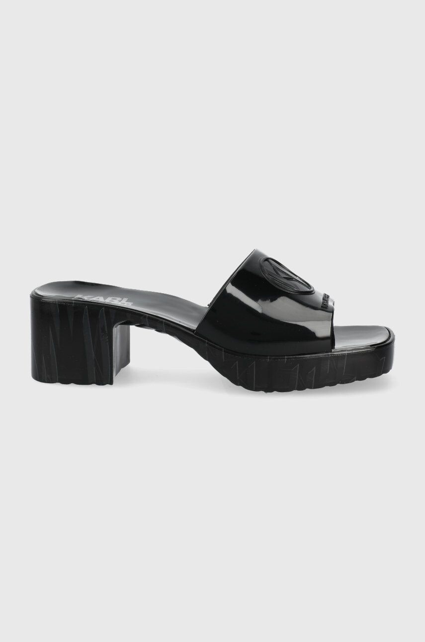 Karl Lagerfeld papuci JELLY BLOK HEEL femei culoarea negru cu toc drept KL83005 - Pled.ro