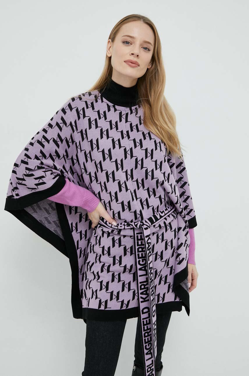 Karl Lagerfeld poncho culoarea violet - Pled.ro