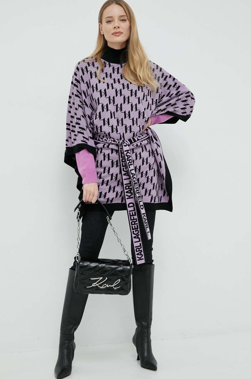 Karl Lagerfeld poncho culoarea violet - Pled.ro