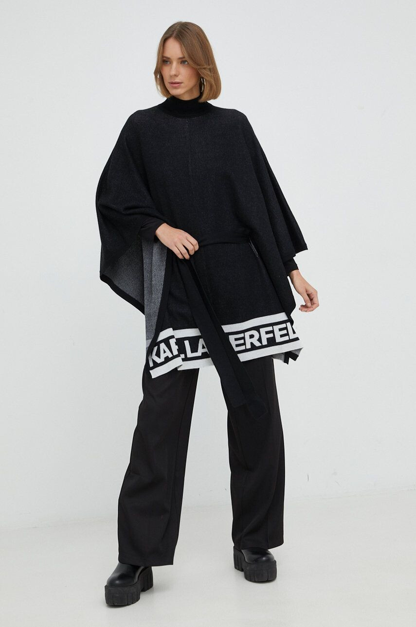 Karl Lagerfeld poncho de lana femei culoarea negru - Pled.ro