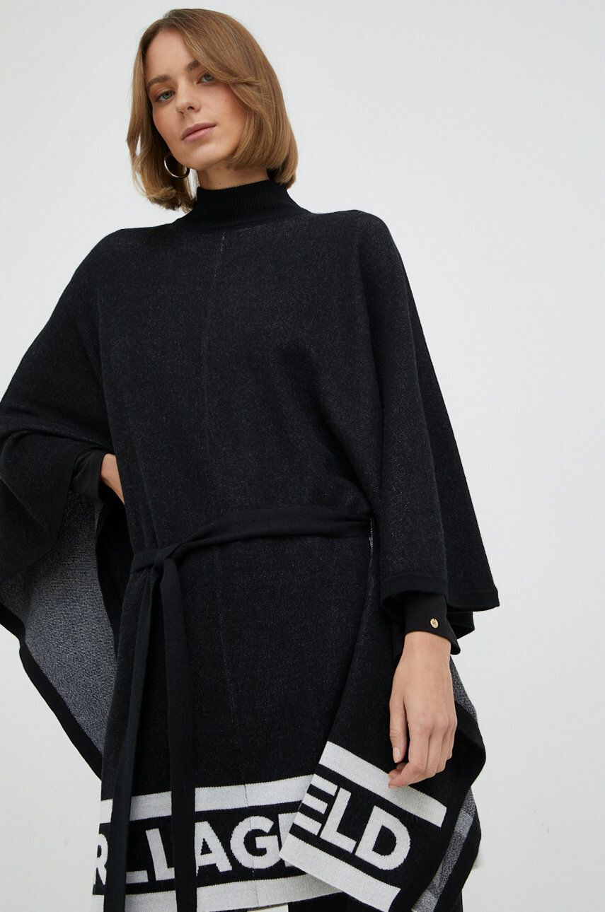 Karl Lagerfeld poncho de lana femei culoarea negru - Pled.ro