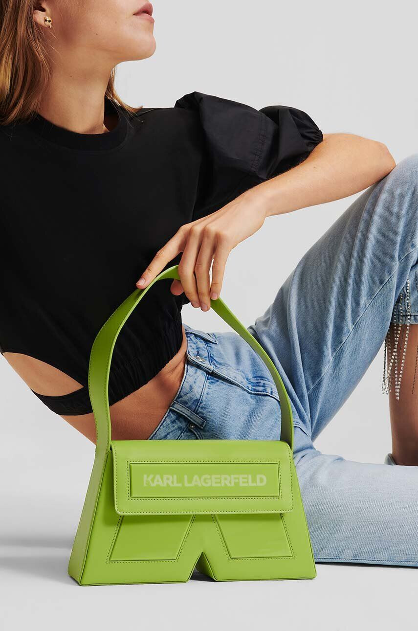 Karl Lagerfeld poseta de piele ICON K SHB LEATHER culoarea verde - Pled.ro