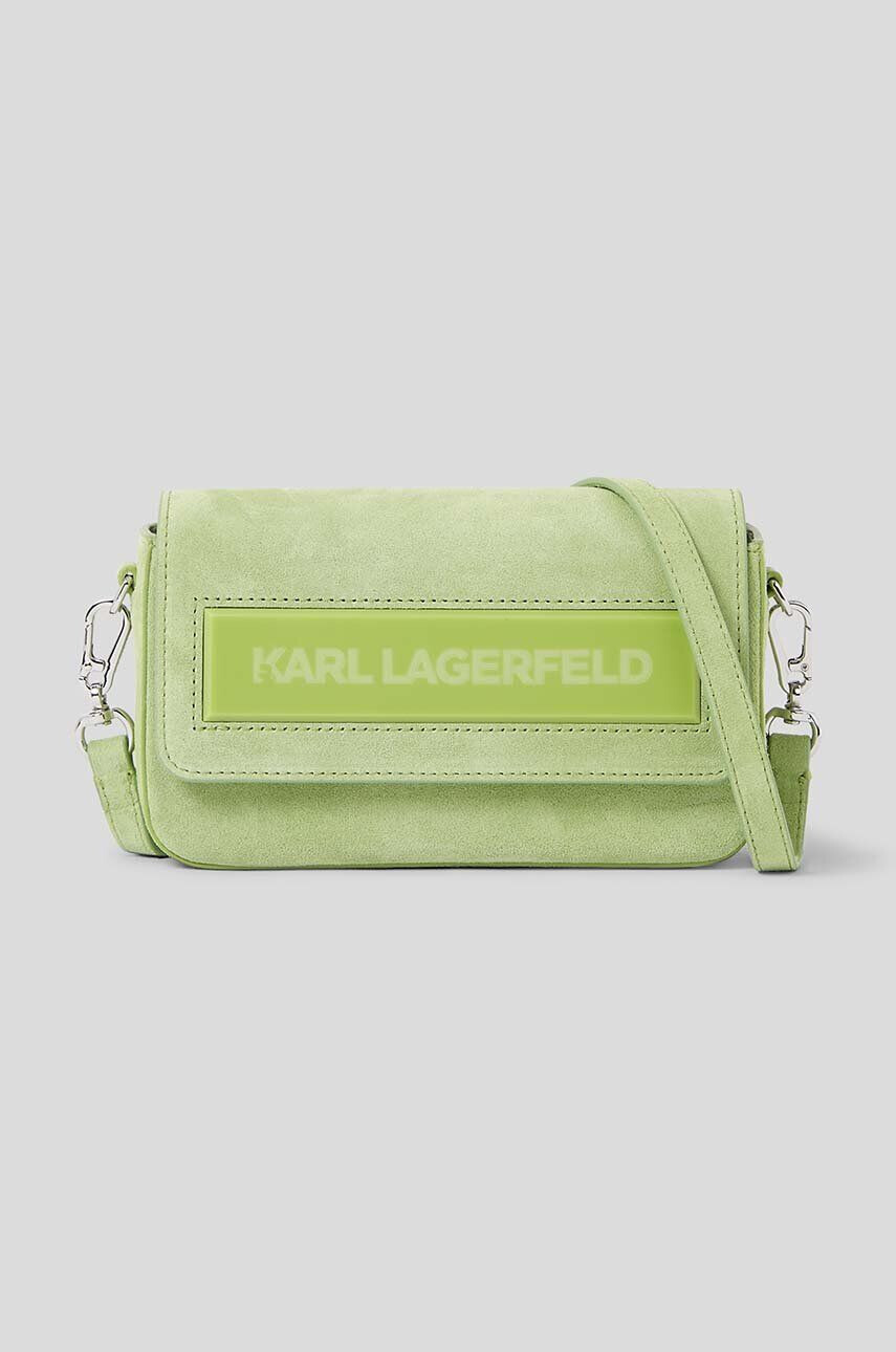 Karl Lagerfeld poseta de piele ICON K SM FLAP SHB SUEDE culoarea verde - Pled.ro