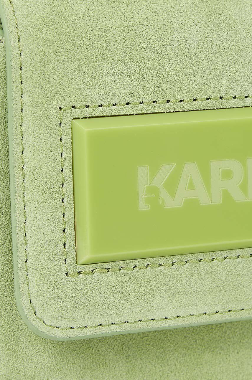 Karl Lagerfeld poseta de piele ICON K SM FLAP SHB SUEDE culoarea verde - Pled.ro