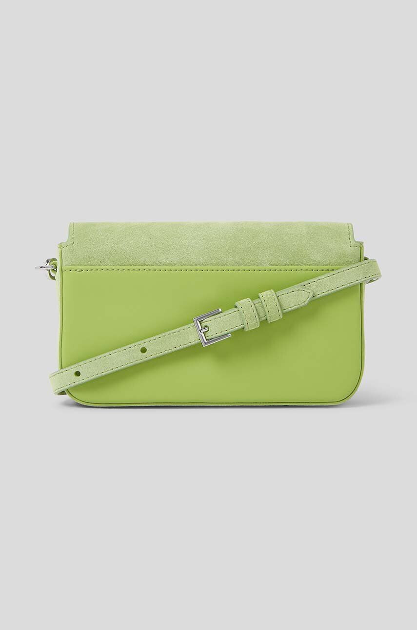 Karl Lagerfeld poseta de piele ICON K SM FLAP SHB SUEDE culoarea verde - Pled.ro