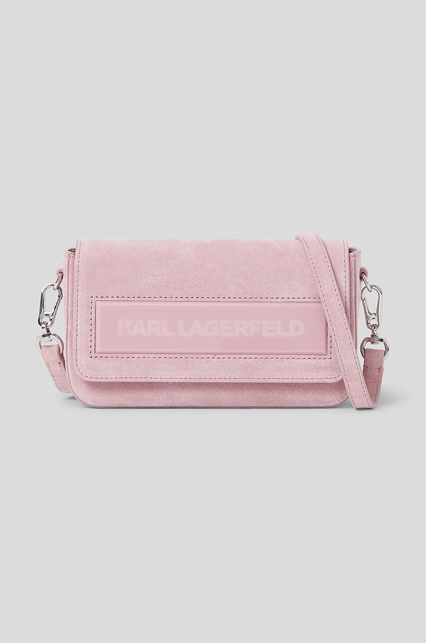 Karl Lagerfeld poseta de piele ICON K SM FLAP SHB SUEDE culoarea roz - Pled.ro