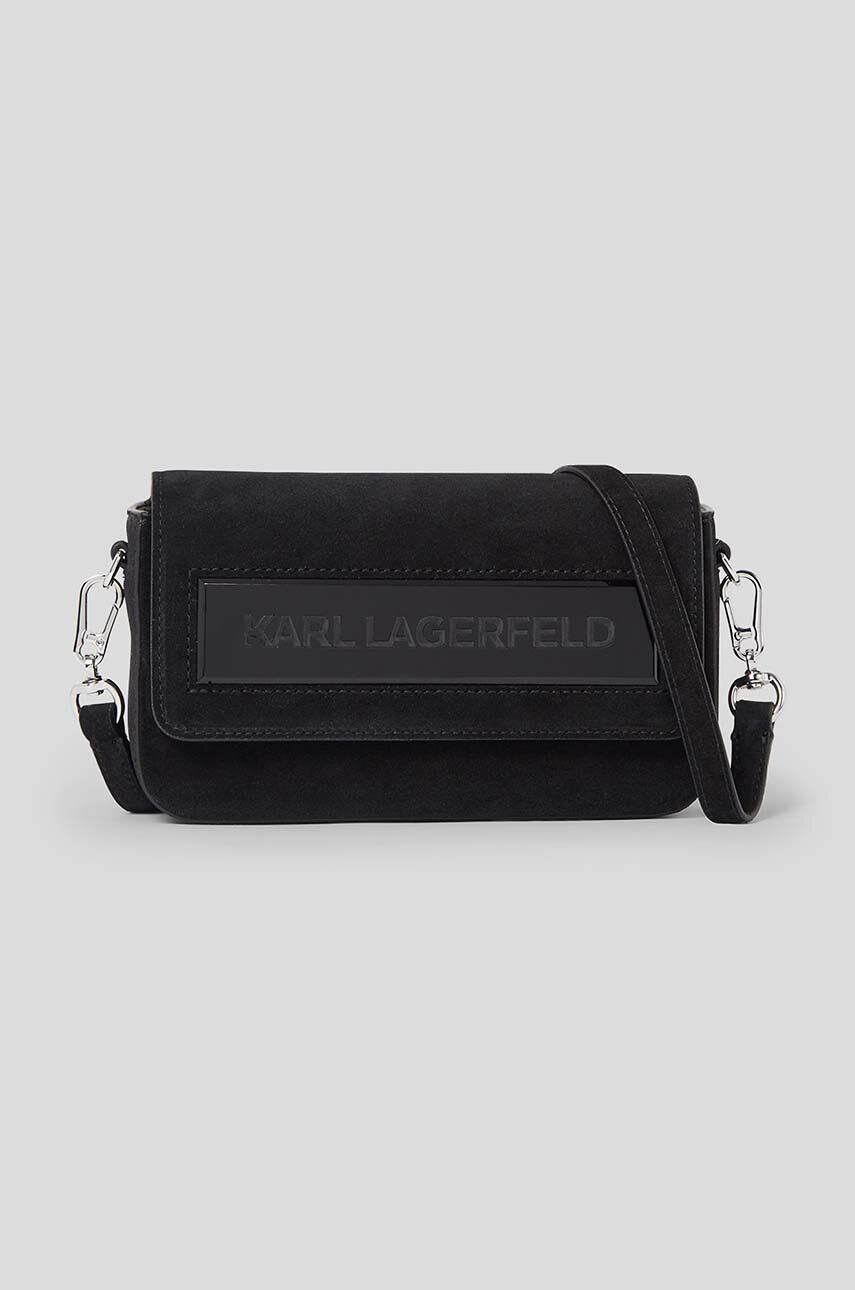 Karl Lagerfeld poseta de piele ICON K SM FLAP SHB SUEDE culoarea negru - Pled.ro