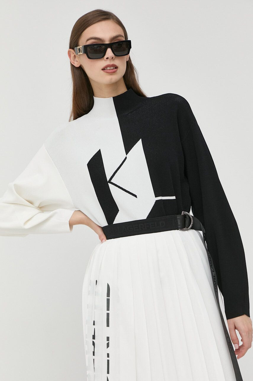 Karl Lagerfeld pulover femei culoarea negru light cu turtleneck - Pled.ro