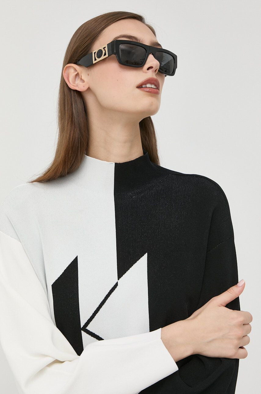 Karl Lagerfeld pulover femei culoarea negru light cu turtleneck - Pled.ro