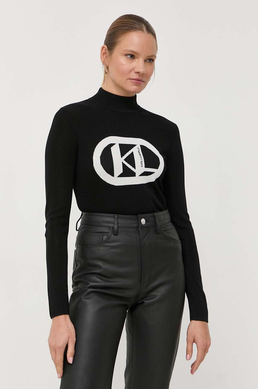 Karl Lagerfeld pulover femei culoarea negru light cu turtleneck - Pled.ro