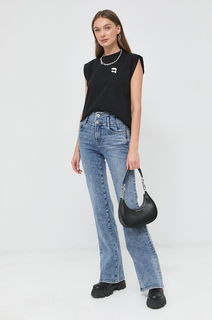 Karl Lagerfeld top din bumbac culoarea alb - Pled.ro