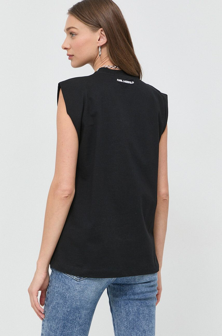 Karl Lagerfeld top din bumbac culoarea alb - Pled.ro